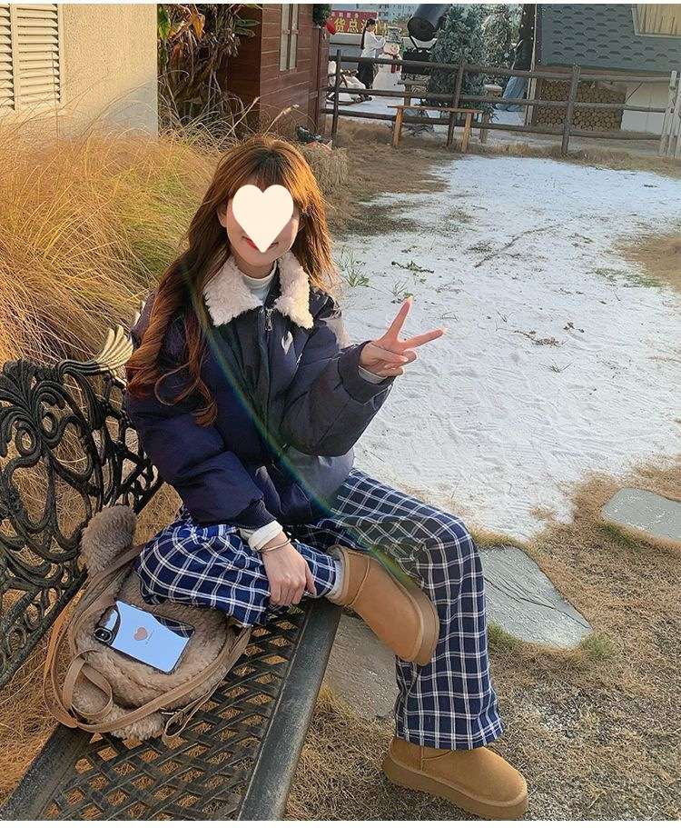 ネイビーコーデ もこもこ襟がかわいい！ネイビーショートダウンジャケット