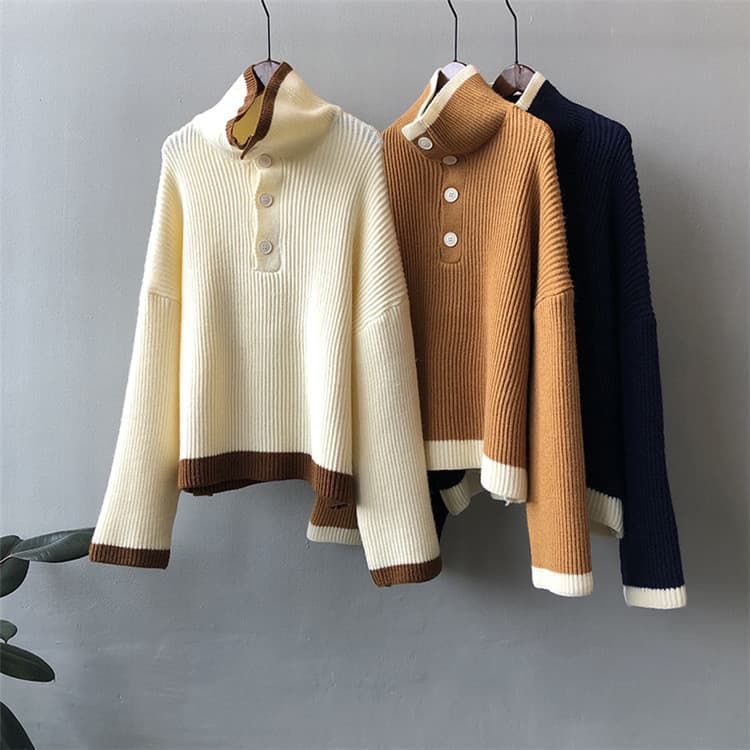 ネイビーコーデ 女性用タートルネックニットセータートップス