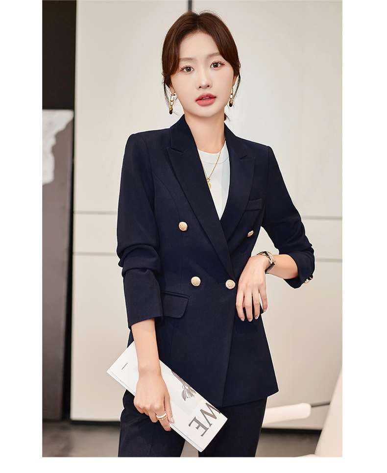 ネイビーコーデ エレガントリボンセットアップスーツ