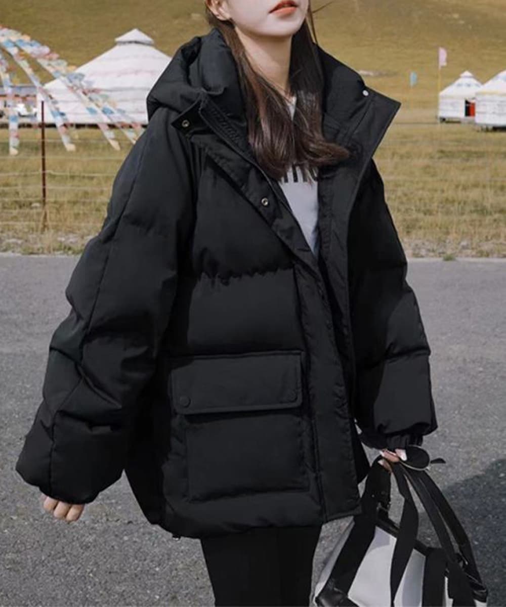 ネイビーコーデ レディース フード付き中綿アウター 防寒コート