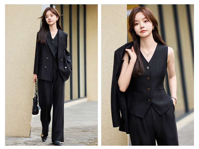 ネイビーコーデ エレガントオフィスセットアップスーツ