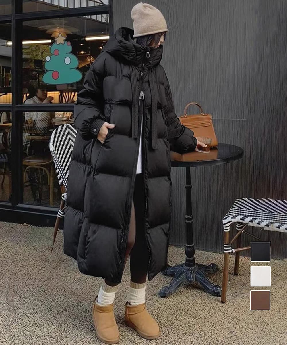 ネイビーコーデ フード付き中綿ロングコート レディース 冬アウター