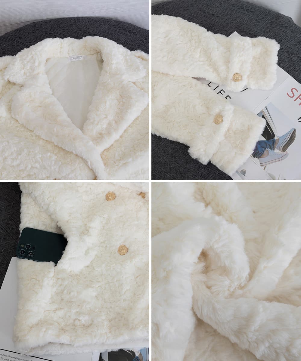 ネイビーコーデ もこもこボア防寒アウター 冬コート中綿ジャケット