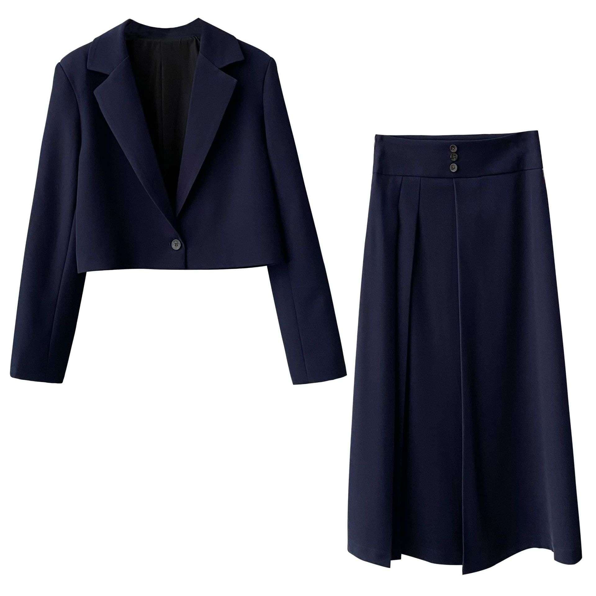 ネイビーコーデ プリーツスカートセットアップ