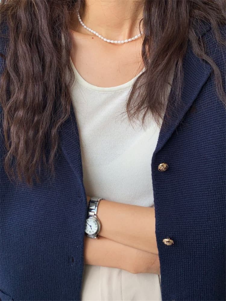 ネイビーコーデ レトロ風ニットアウター エレガントカーディガンコート