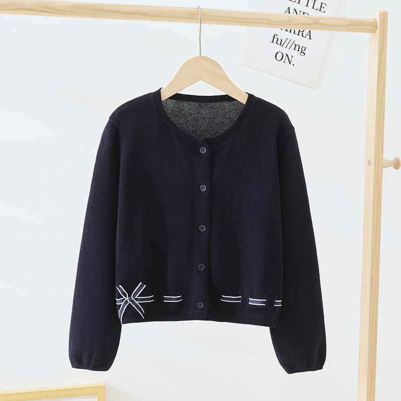 ネイビーコーデ リボン飾り付きニットカーディガン