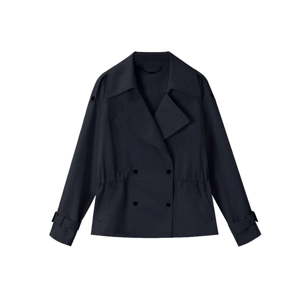 ネイビーコーデ すっきりシルエットクロップトレンチコート