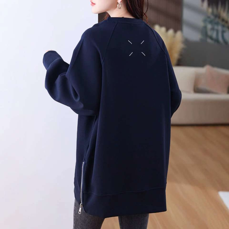 ネイビーコーデ サイドジップ ボリューム袖 トレーナー