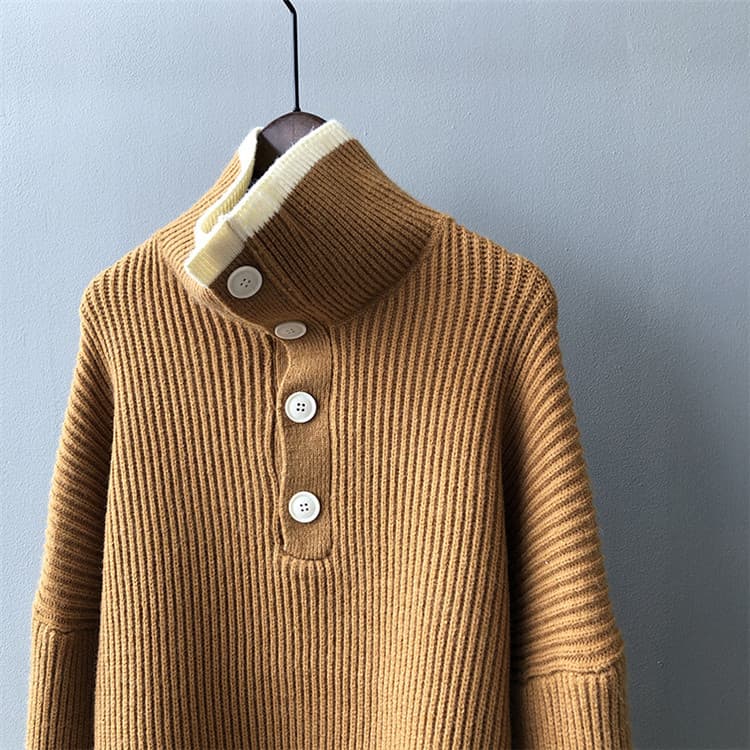 ネイビーコーデ 女性用タートルネックニットセータートップス