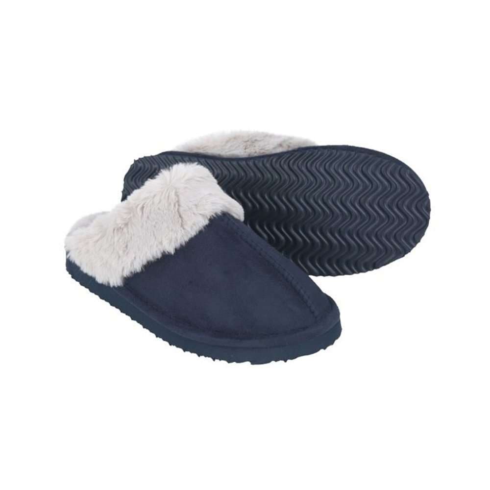 ネイビーコーデ もこもこムートン風あったかスリッパ