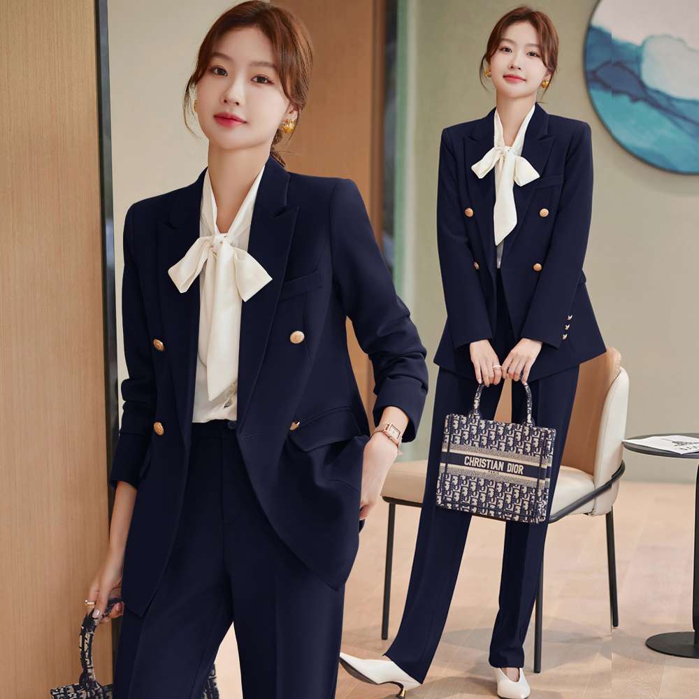 ネイビーコーデ エレガントリボンセットアップスーツ