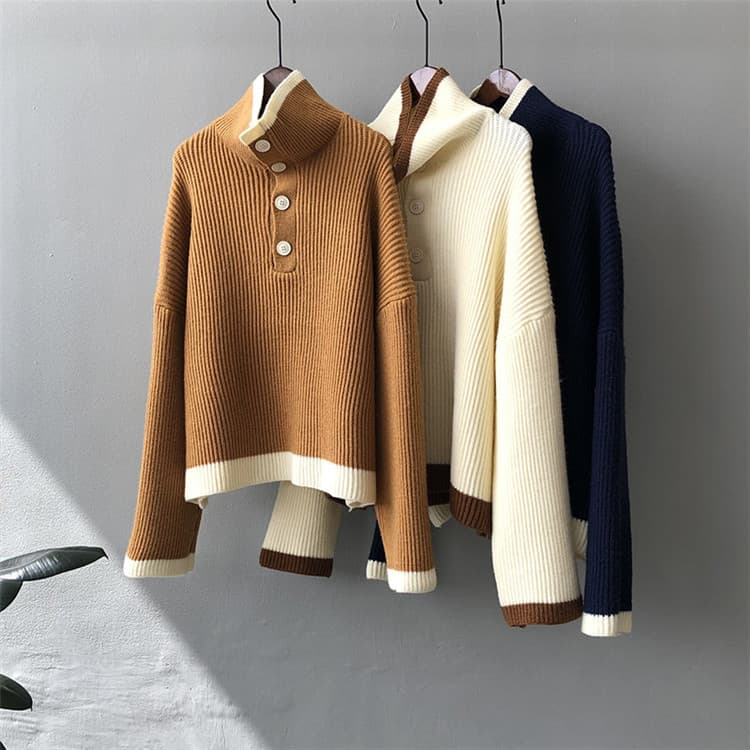 ネイビーコーデ 女性用タートルネックニットセータートップス