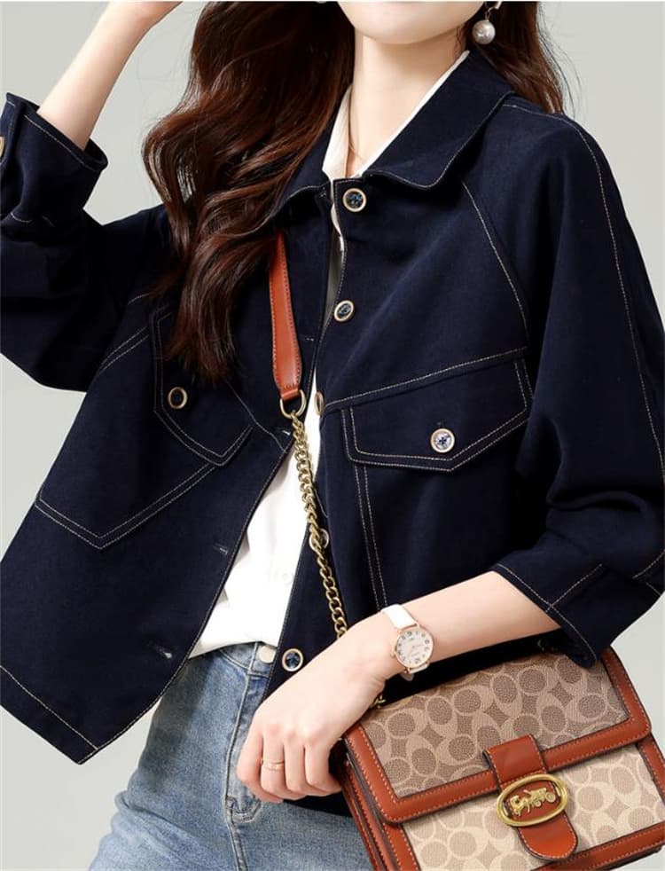 ネイビーコーデ レディース ネイビー アウター ジャケット レトロ風 ショート丈 コート