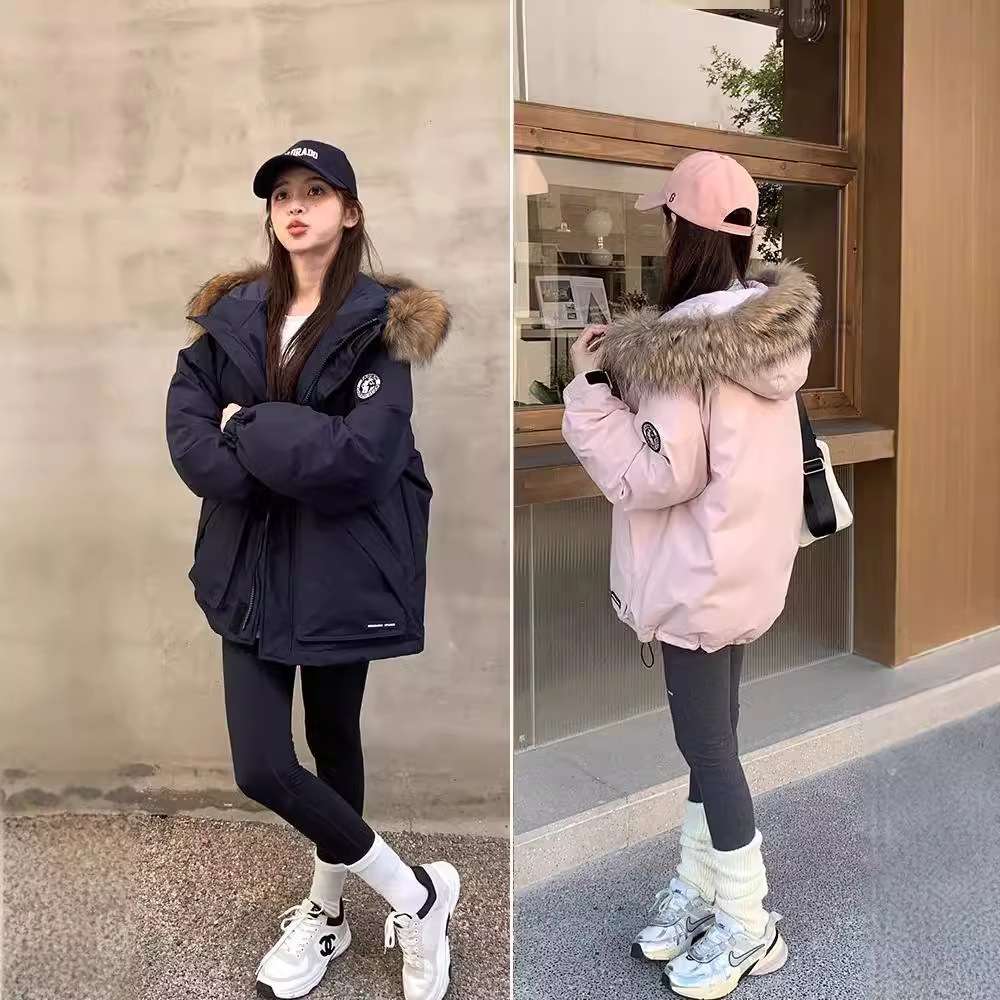 ネイビーコーデ ふわもこフード付きダウンジャケット