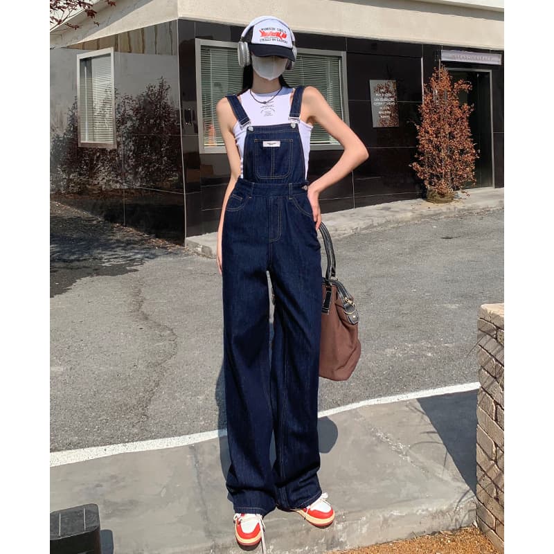ネイビーコーデ ゆったり美脚ワイドサロペット
