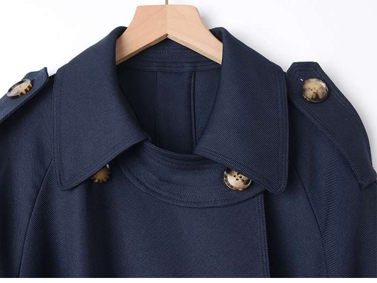 ネイビーコーデ トレンチ風 ベルト付きロングコート