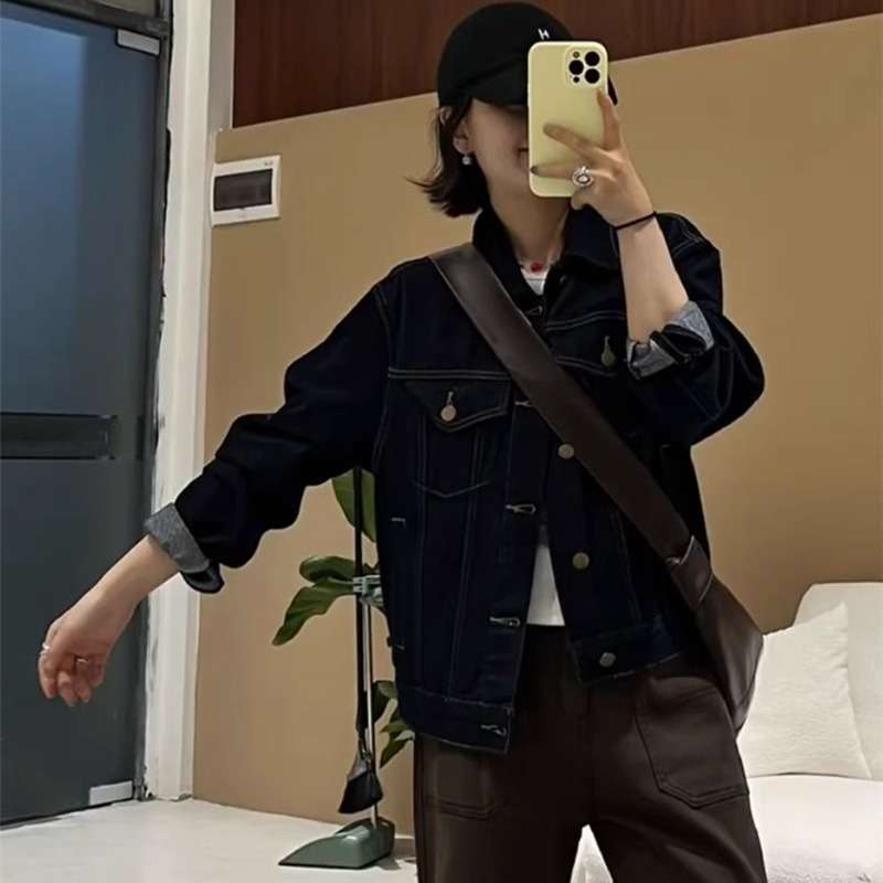 ネイビーコーデ デニム調ゆるふわジャケット