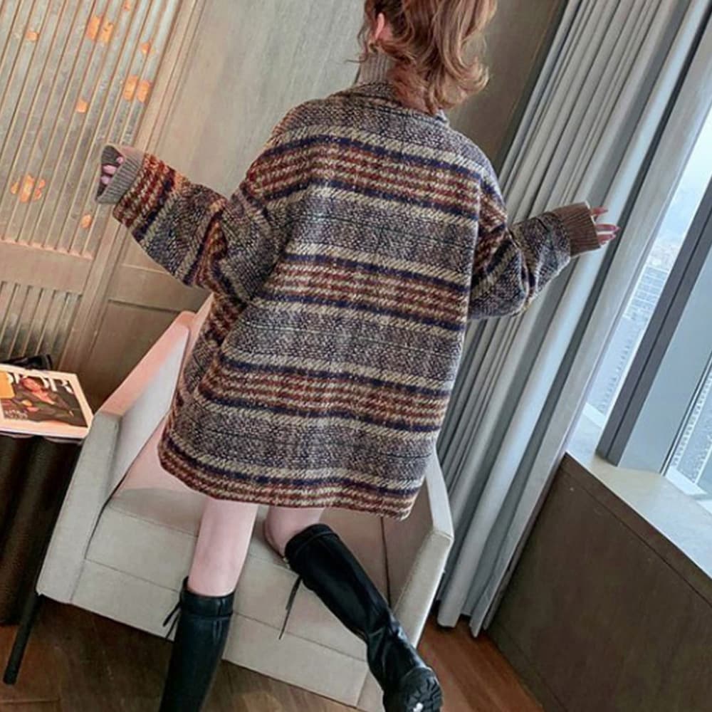 ネイビーコーデ ネイビー系チェック柄アウター レディース秋冬コート