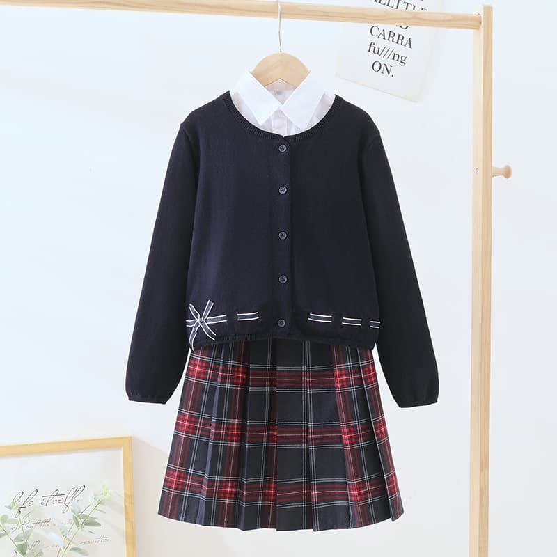 ネイビーコーデ リボン飾り付きニットカーディガン