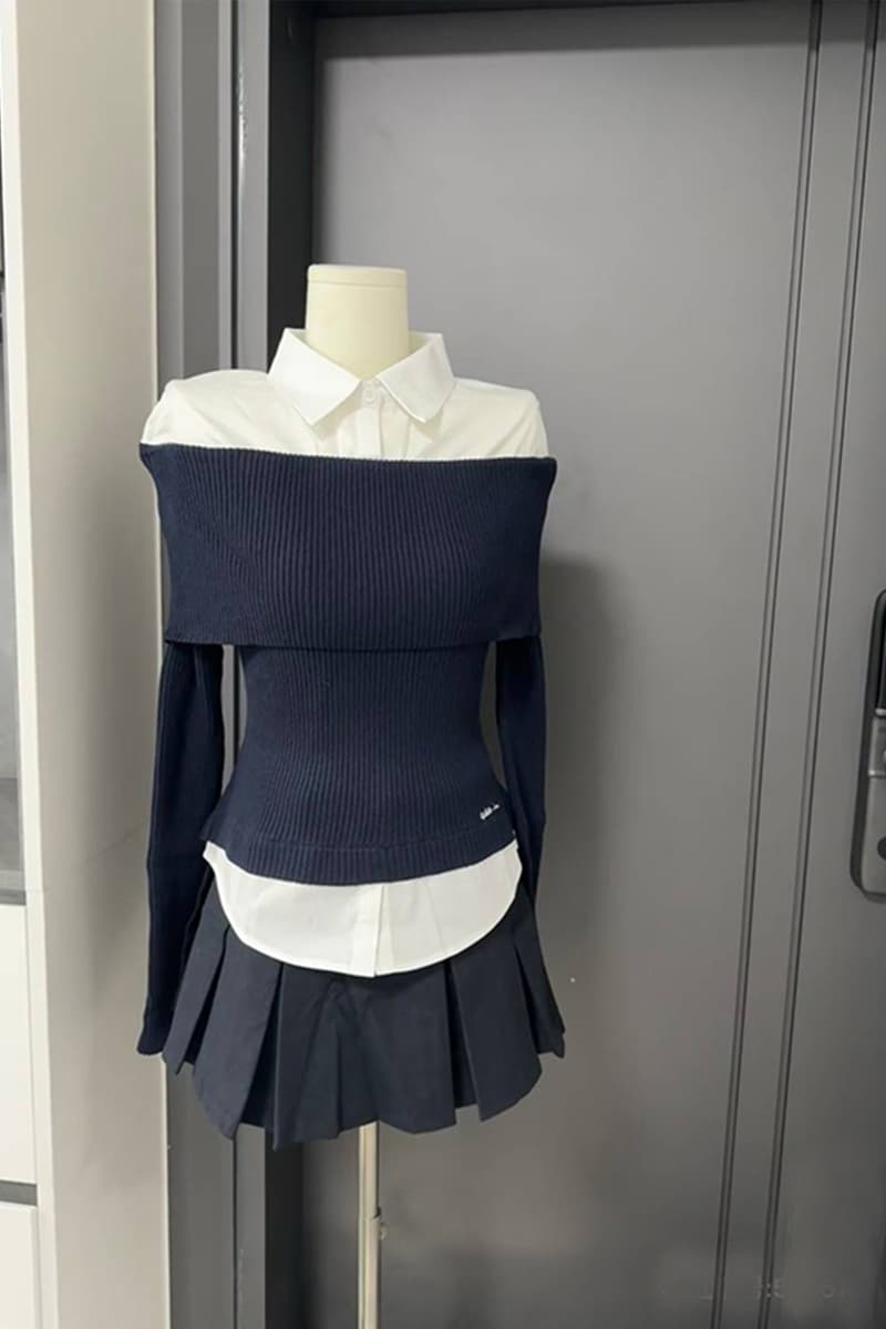 ネイビーコーデ スクールガール風オフショルスタイルで清楚＆おしゃれに