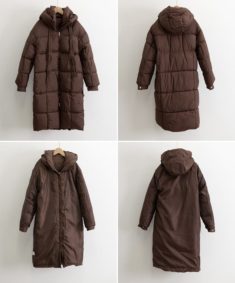 ネイビーコーデ フード付き中綿ロングコート レディース 冬アウター