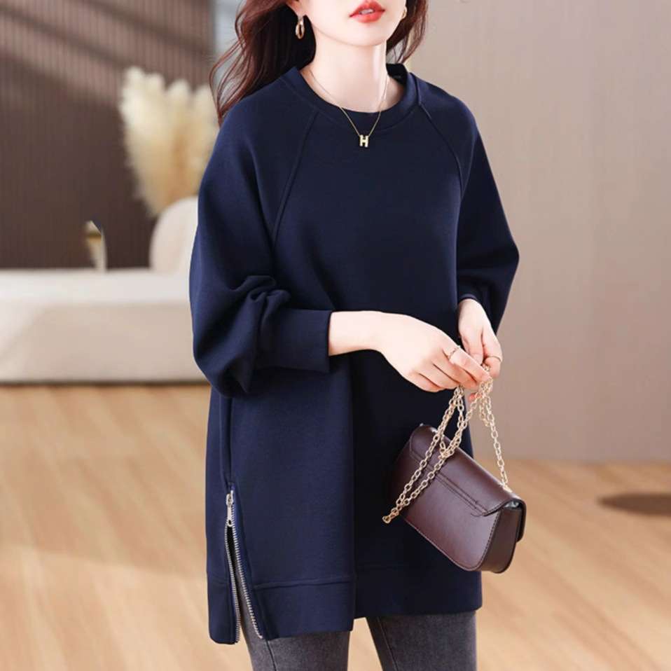 ネイビーコーデ サイドジップ ボリューム袖 トレーナー