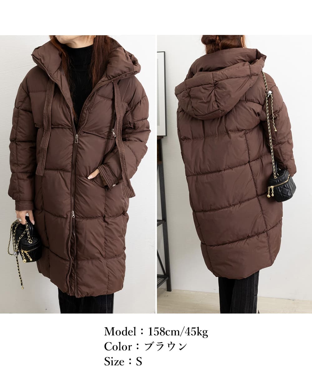 ネイビーコーデ フード付き中綿ロングコート レディース 冬アウター