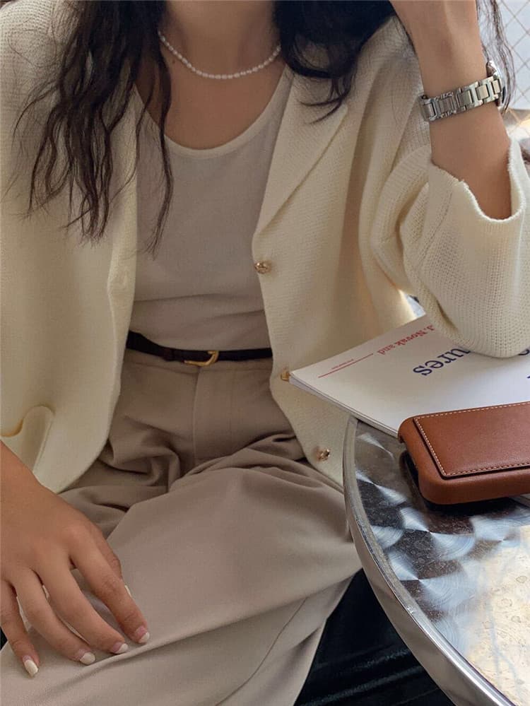 ネイビーコーデ レトロ風ニットアウター エレガントカーディガンコート