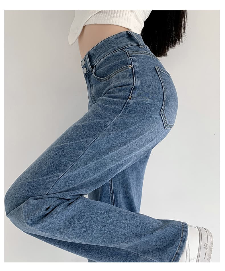 ネイビーコーデ 骨格ウェーブワイドデニムパンツ