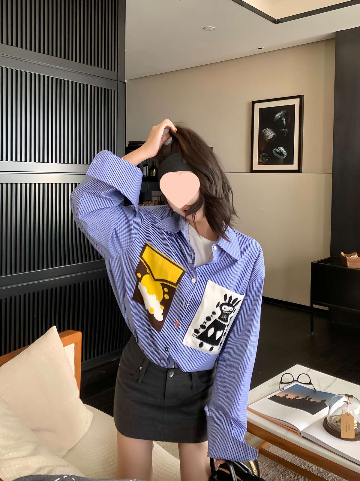 ネイビーコーデ シンプル台形ミニスカート