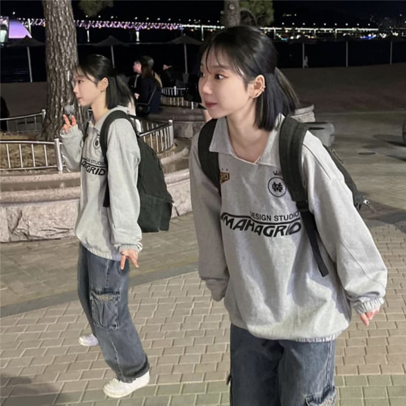 ネイビーコーデ デザインスタジオ切替スウェット