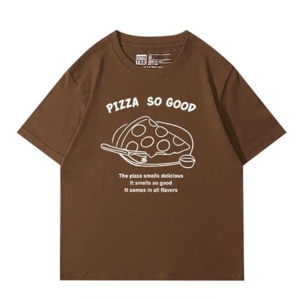 ネイビーコーデ おいしいピザ柄の半袖Tシャツ