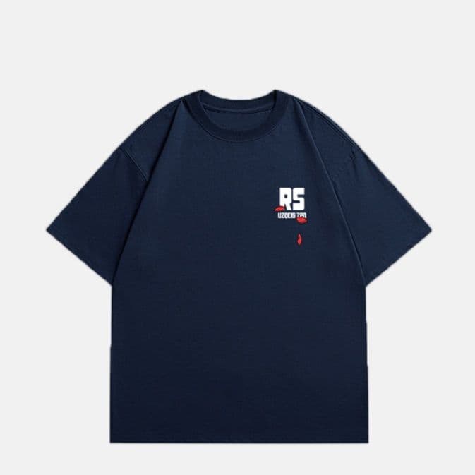 ネイビーコーデ 薔薇と蝶のグラフィックTシャツ