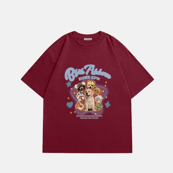 ネイビーコーデ わんこ集合プリント半袖Tシャツ