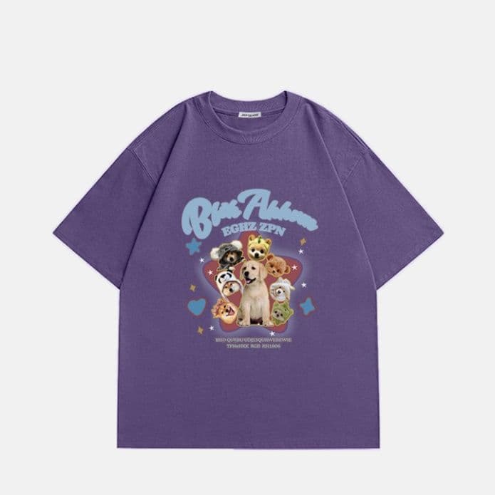 ネイビーコーデ わんこ集合プリント半袖Tシャツ