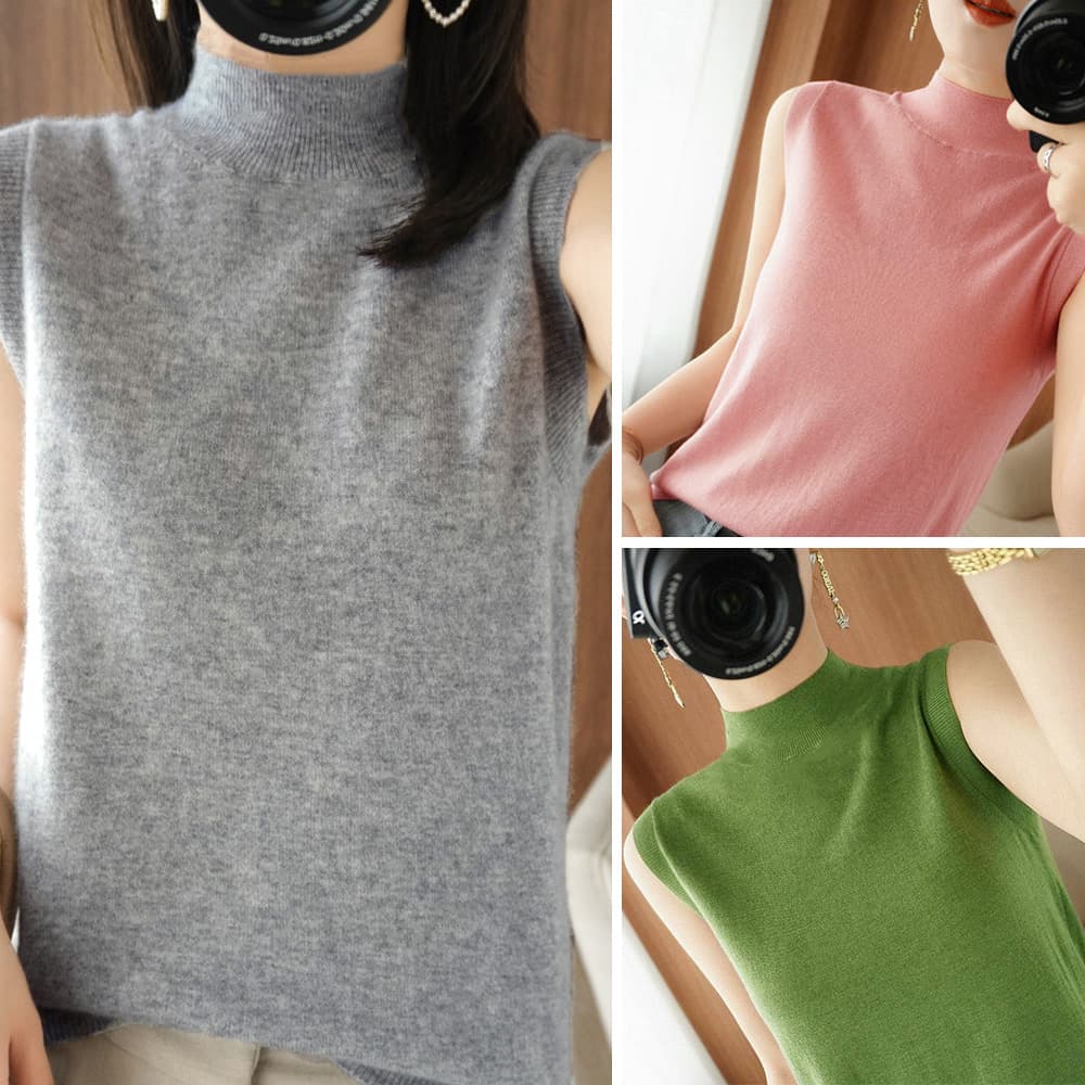 ネイビーコーデ ハイネックニットベスト レディーストップス 7色展開
