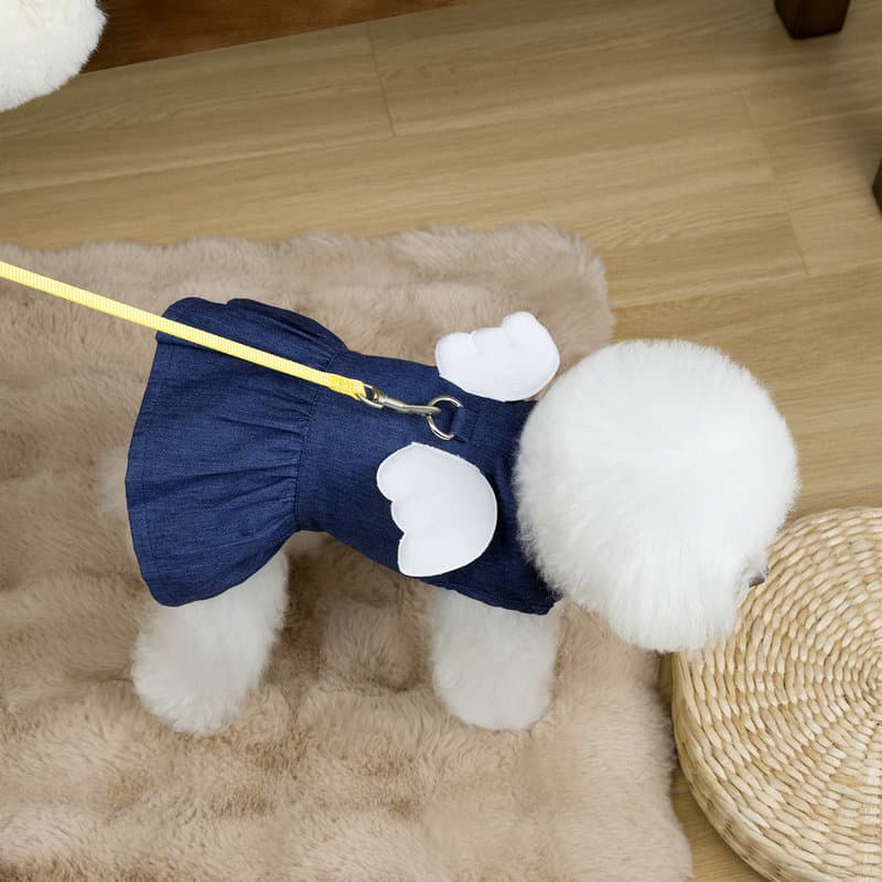 ネイビーコーデ 可愛い天使の羽付きペット服 犬猫用ワンピース 夏の新作