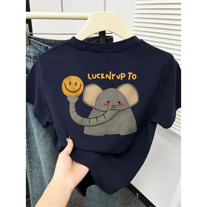 ネイビーコーデ 幸せの象さん半袖Tシャツ