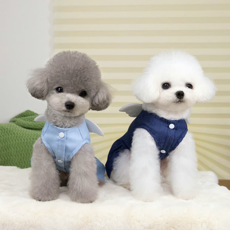 ネイビーコーデ 可愛い天使の羽付きペット服 犬猫用ワンピース 夏の新作