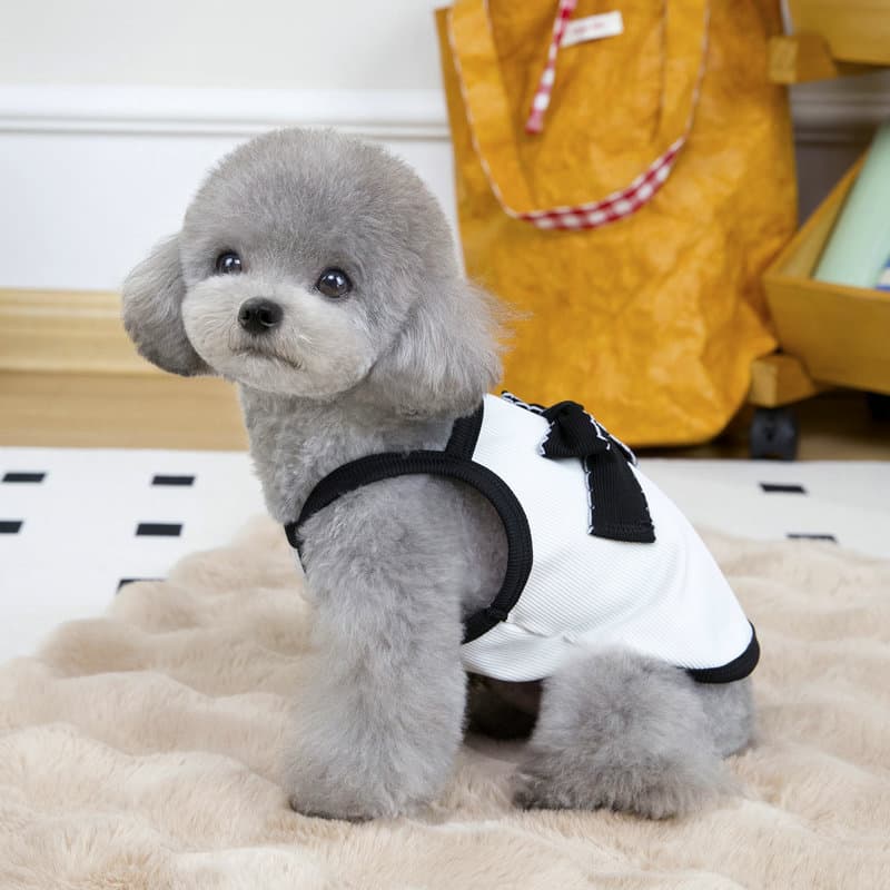 ネイビーコーデ 小型犬用リボン付きタンクトップペット服