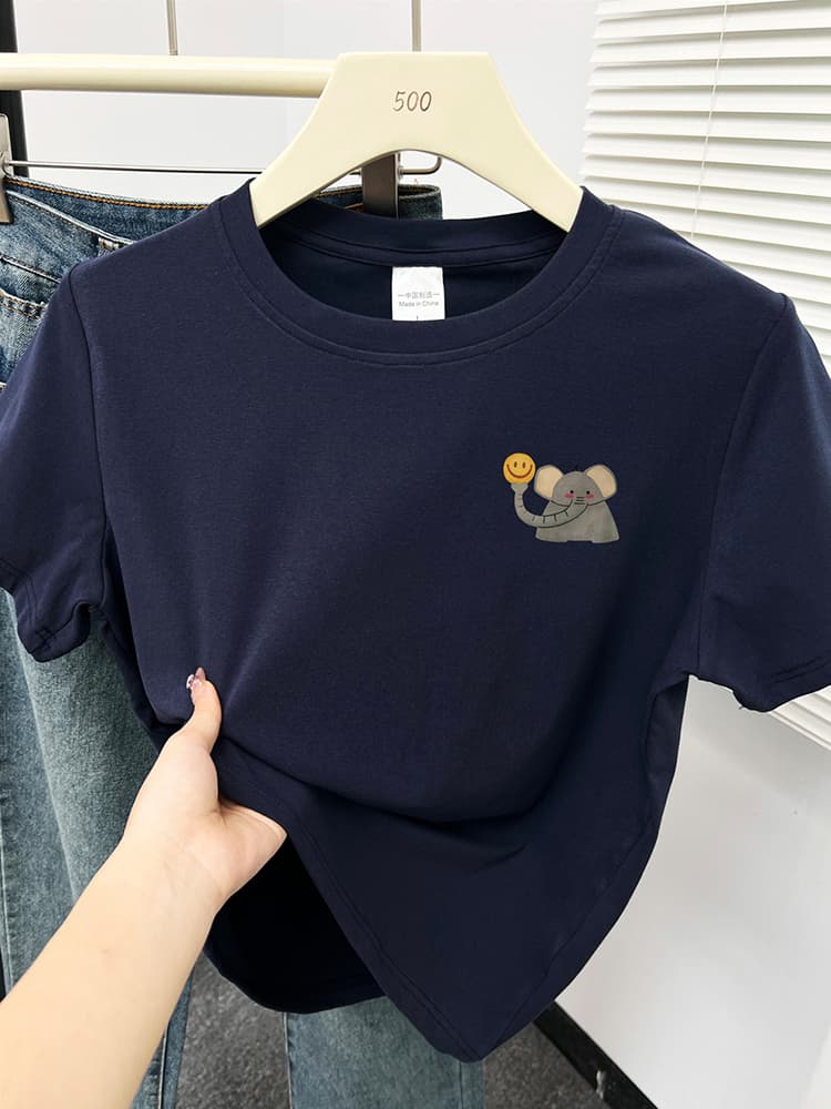 ネイビーコーデ 幸せの象さん半袖Tシャツ
